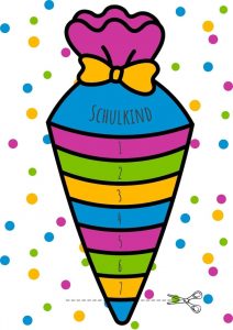 Einschulungs Countdown Schultüte bunt zum Abschneiden